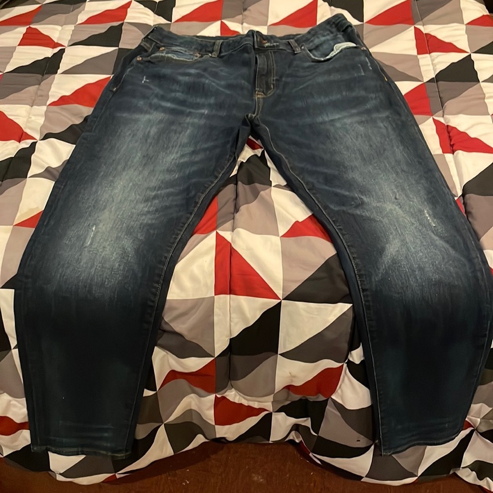 Aeropostale dark wash distressed athletic skinny jeans.  Worn once.  Paid $50.